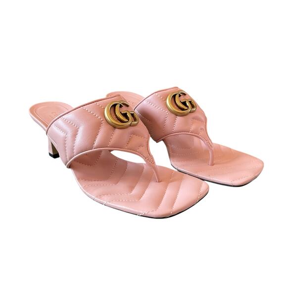 Gucci GG Marmont Quilted Pink Leather Thong Sandals Women Size 37.5 / US 7.5 New - Picture 7 of 16
